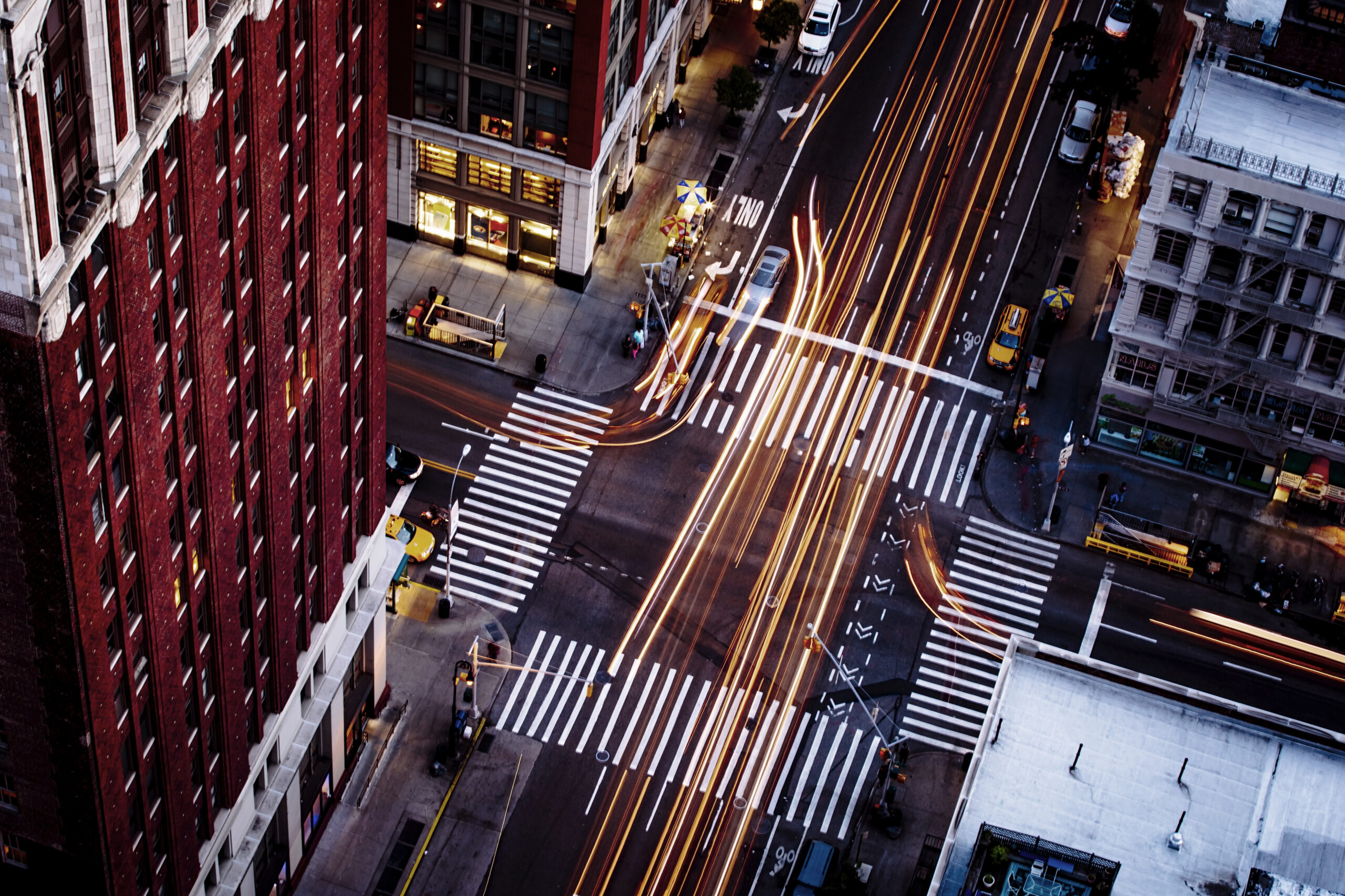 "Aerial view of traffic driving on New York street, New York, United States"